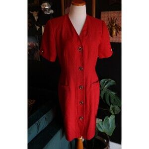 Vintage 80s 90s Kasper For A.S.L. Petite Retro Pin up Sheath Red Dress 8P
